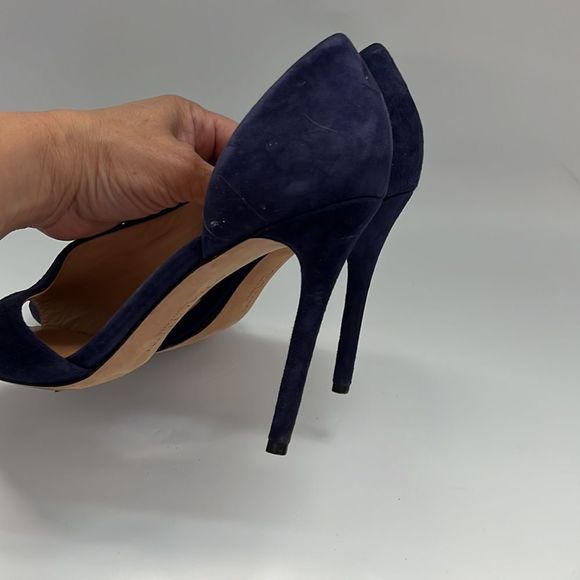 HALSTON Blue Suede Leather Slip On Heels Size 8 - Picture 7 of 9